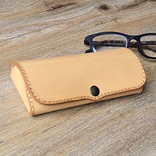 Hard Full Grain Leather Glasses Case - Natural