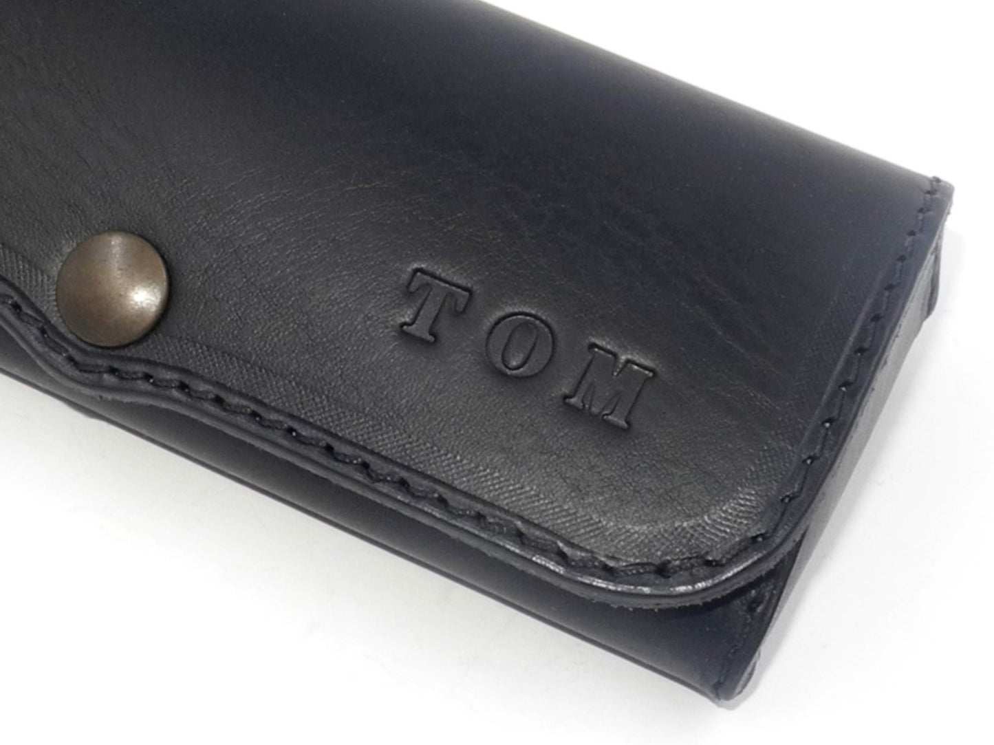 Hard Leather Glasses Case - Black/ Old Brass Button