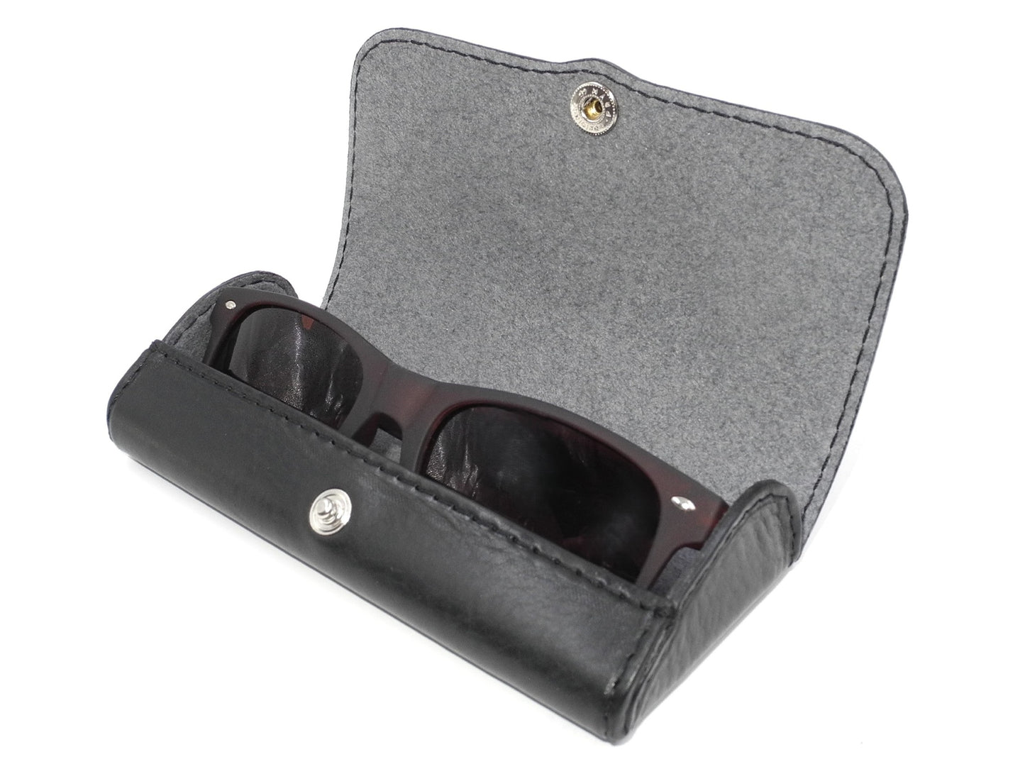 Hard Leather Eyeglass Case - Black/ Silver Button