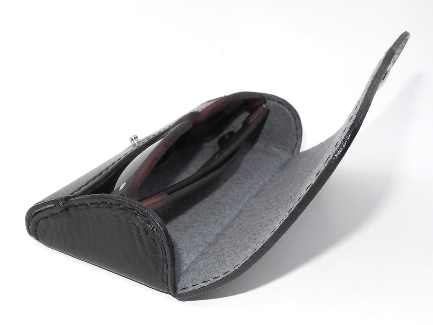 Hard Leather Eyeglass Case - Black/ Silver Button