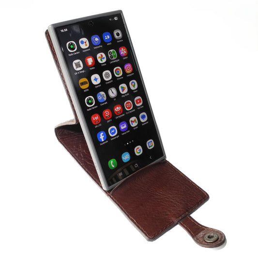 Leather phone case with stand and belt clip - Brown