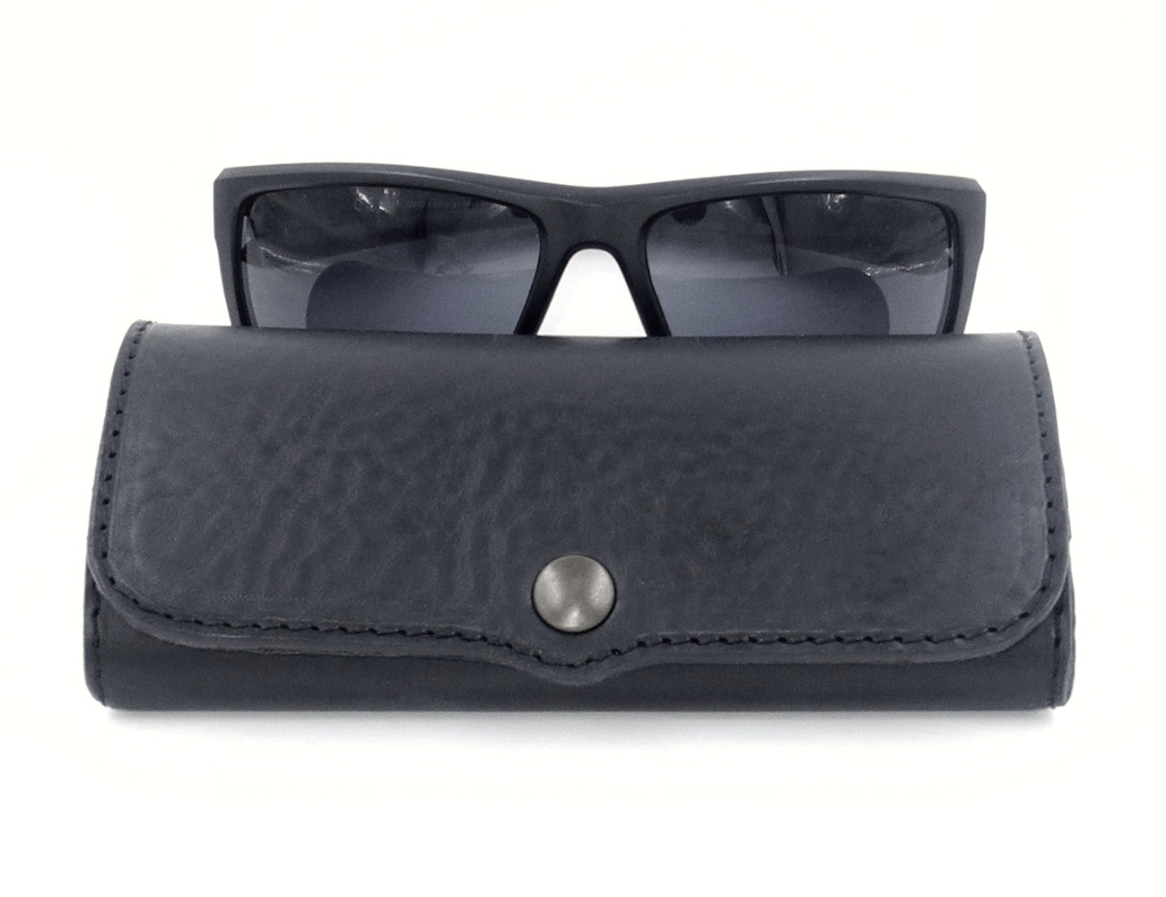Hard Leather Glasses Case - Black/ Old Brass Button