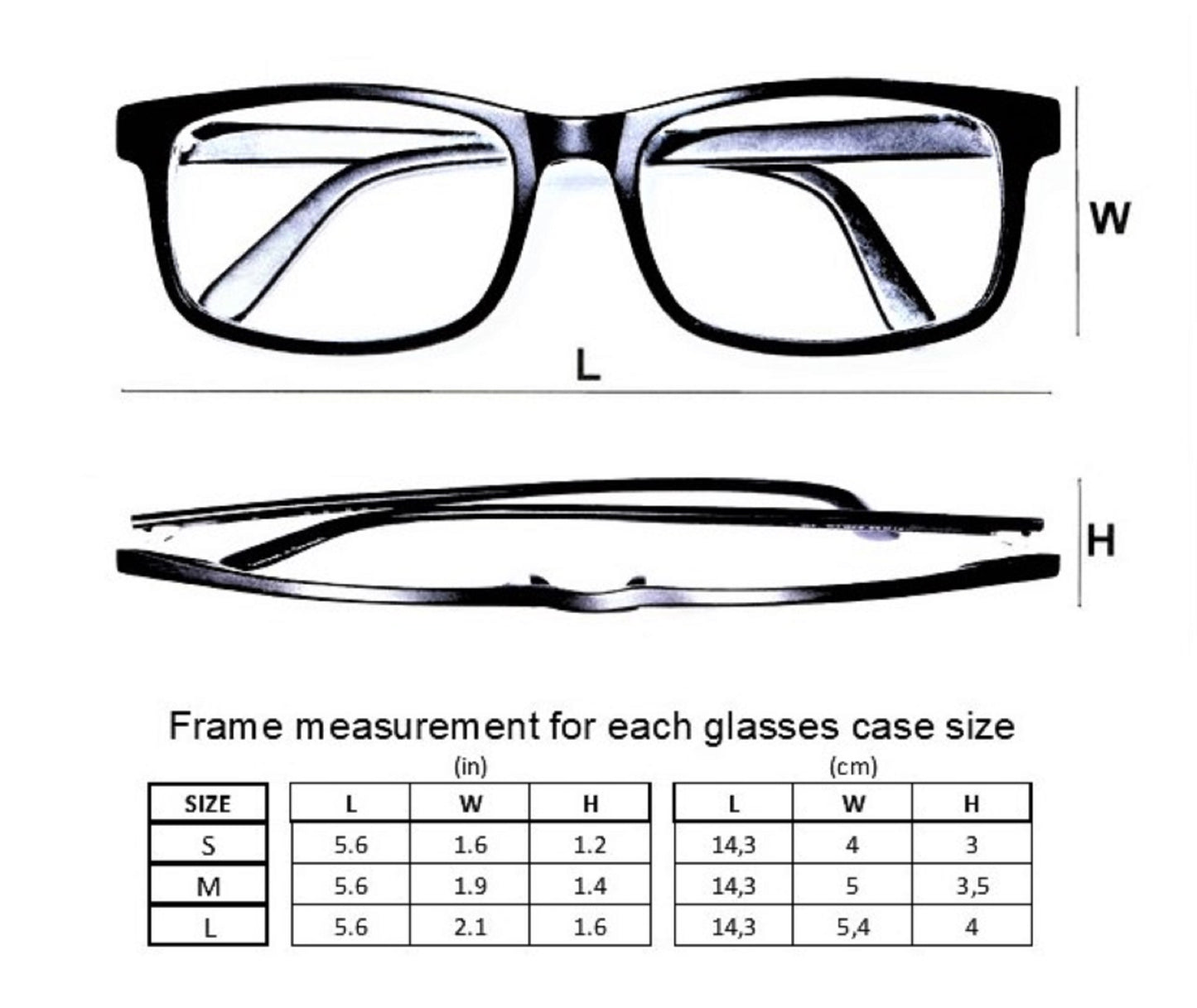 Diagram for displaying glasses sizes.