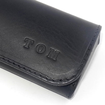 Hard Leather Eyeglass Case - Black/ Silver Button