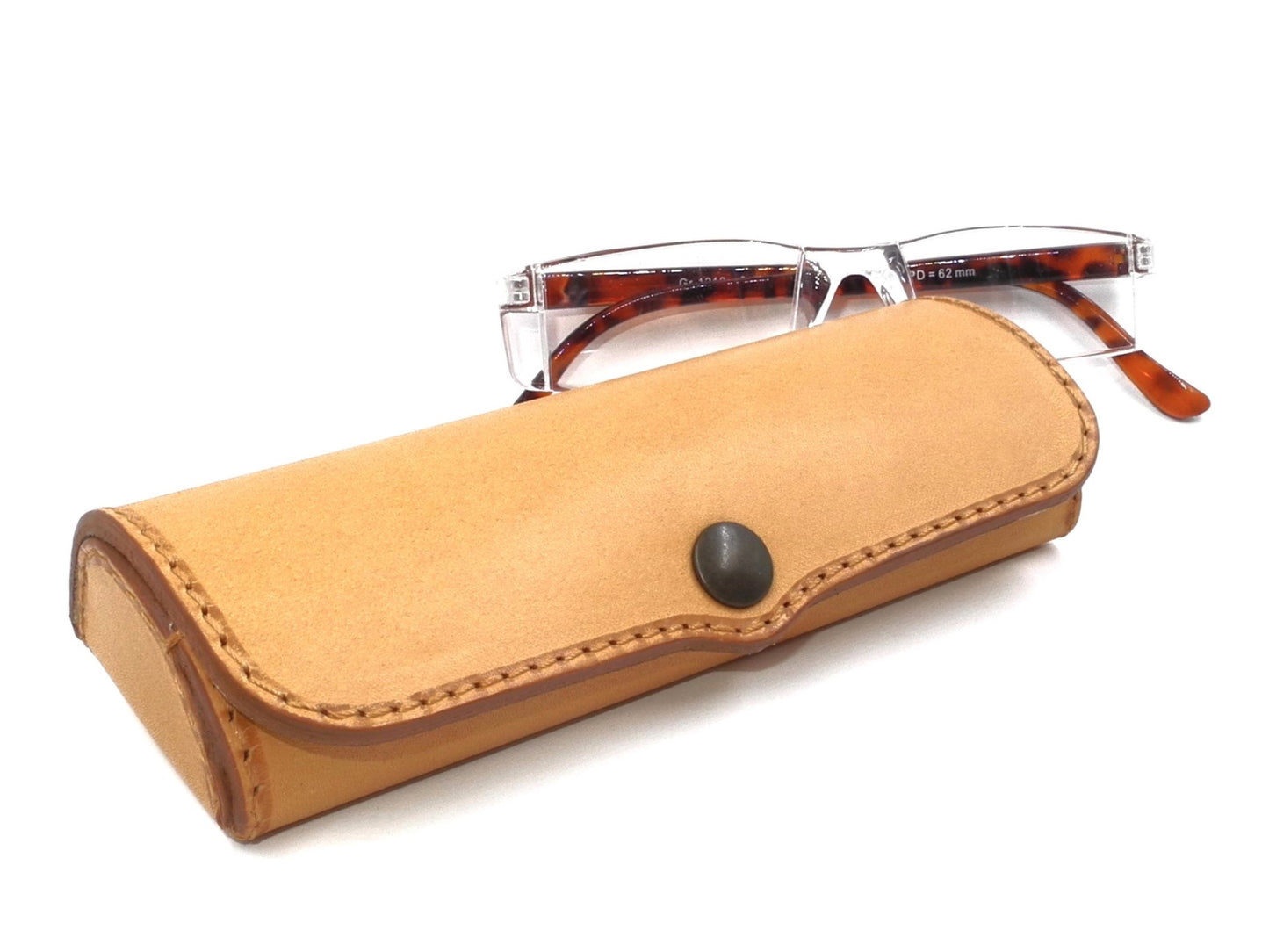 Hard Full Grain Leather Glasses Case - Natural