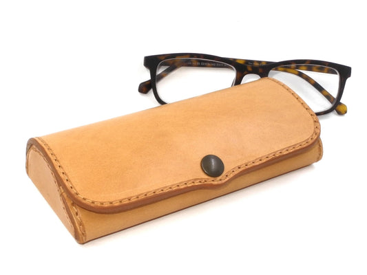 Hard Full Grain Leather Glasses Case - Natural