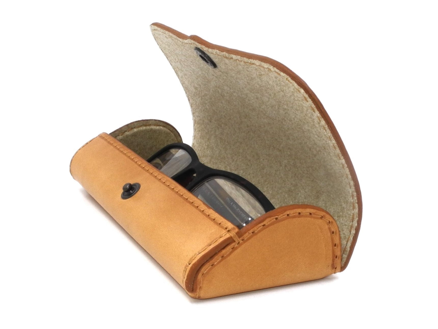 Hard Full Grain Leather Glasses Case - Natural