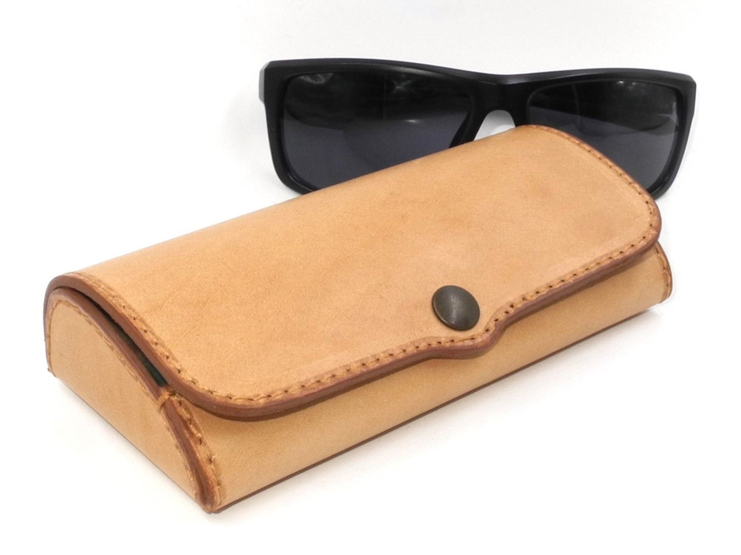 Hard Full Grain Leather Glasses Case - Natural