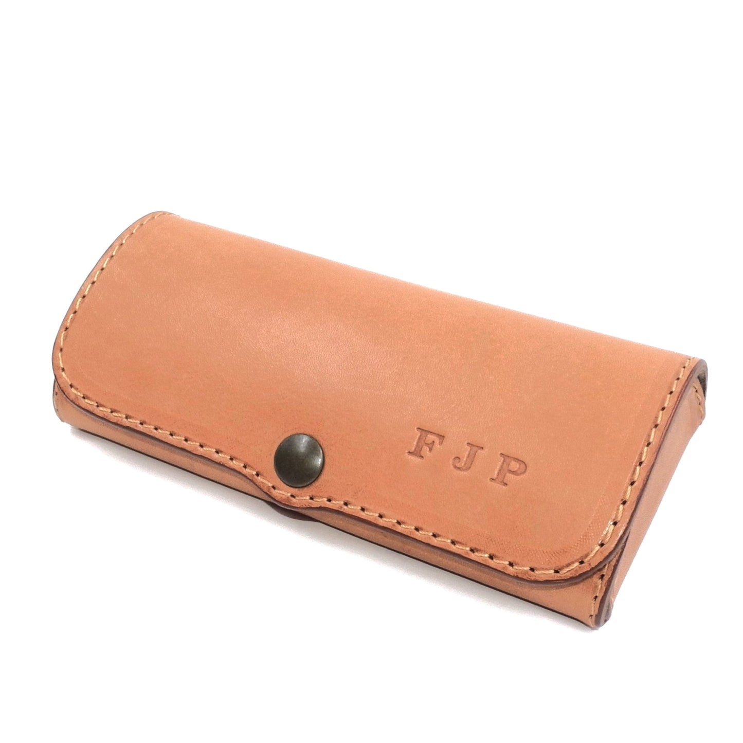 Hard Full Grain Leather Glasses Case - Natural