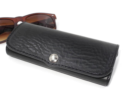 Hard Leather Eyeglass Case - Black/ Silver Button