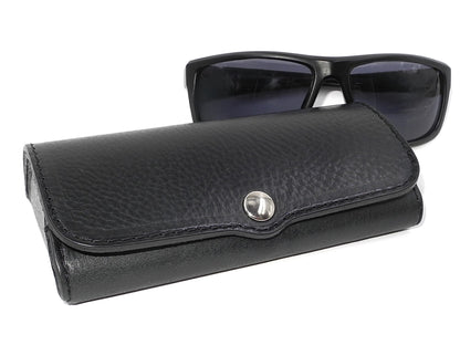 Hard Leather Eyeglass Case - Black/ Silver Button