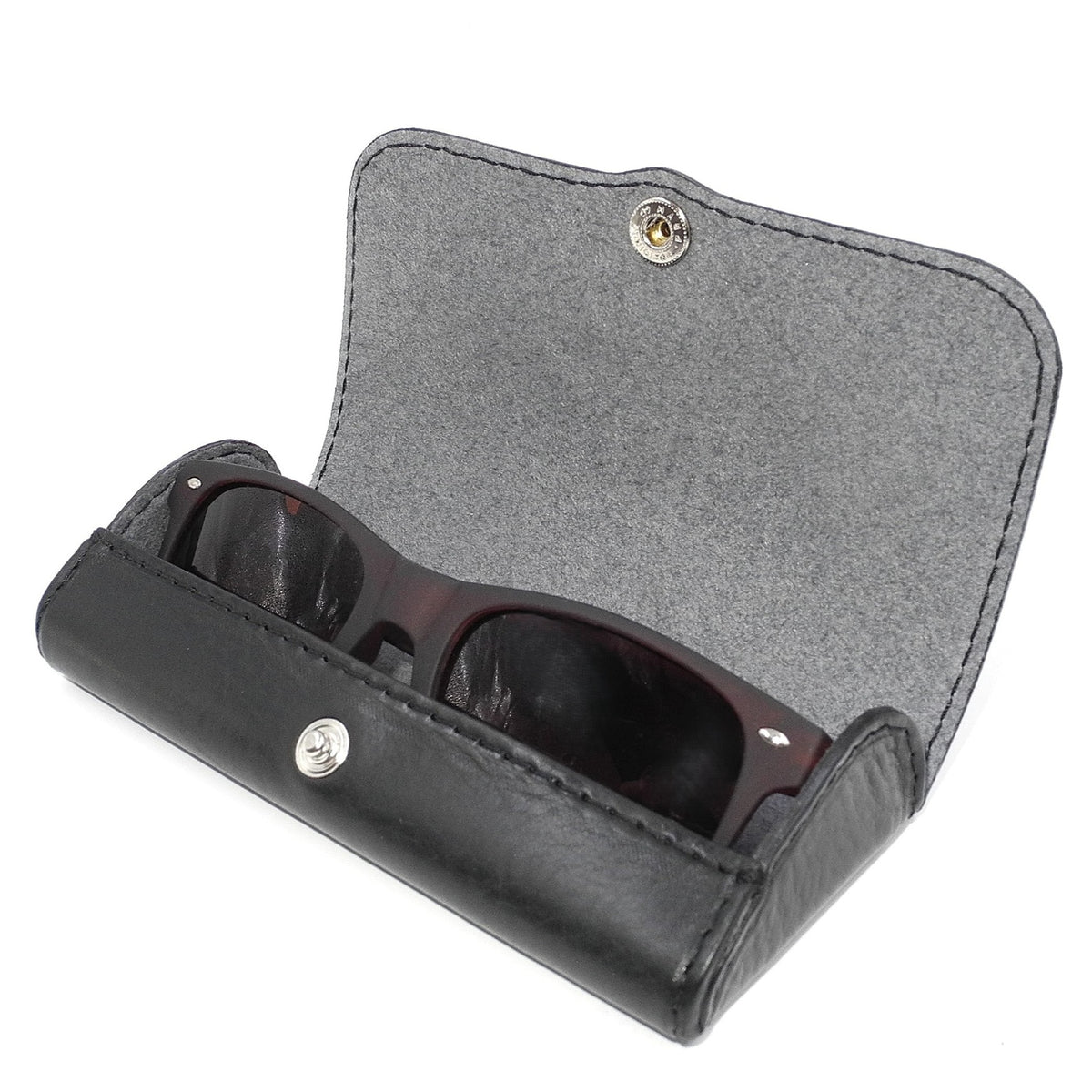 Hard Leather Glasses Case – Black / Silver-Tone Button
