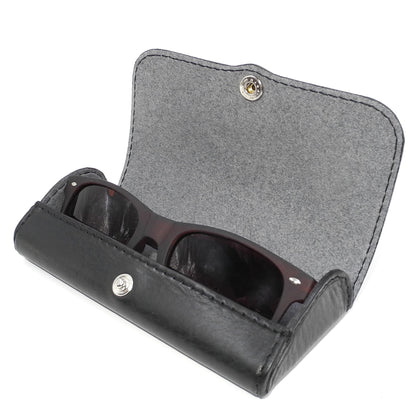 Hard Leather Glasses Case – Black / Silver-Tone Button