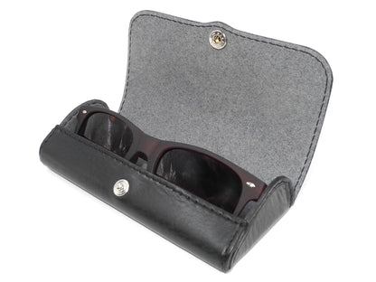 Hard Leather Eyeglass Case - Black/ Silver Button