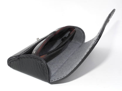 Hard Leather Eyeglass Case - Black/ Silver Button