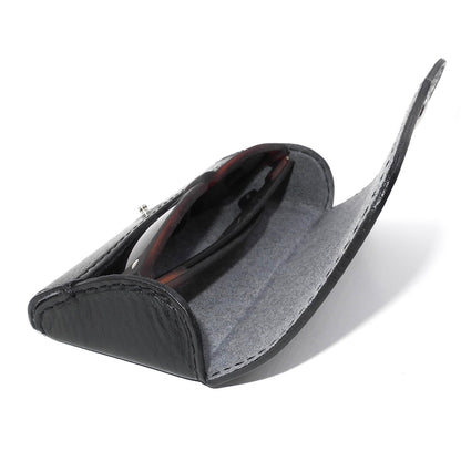 Hard Leather Glasses Case – Black / Silver-Tone Button