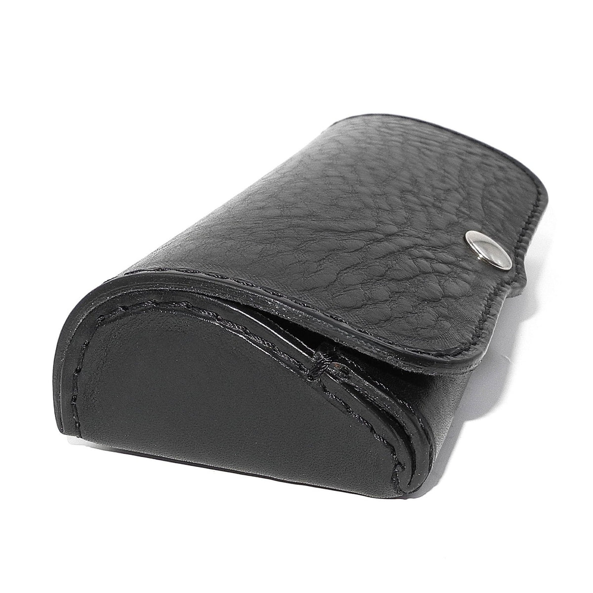 Hard Leather Glasses Case – Black / Silver-Tone Button