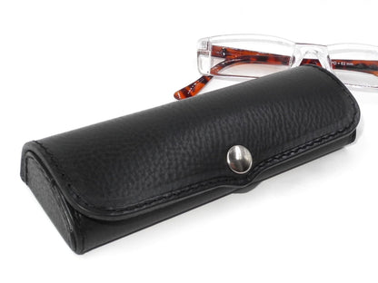 Hard Leather Eyeglass Case - Black/ Silver Button
