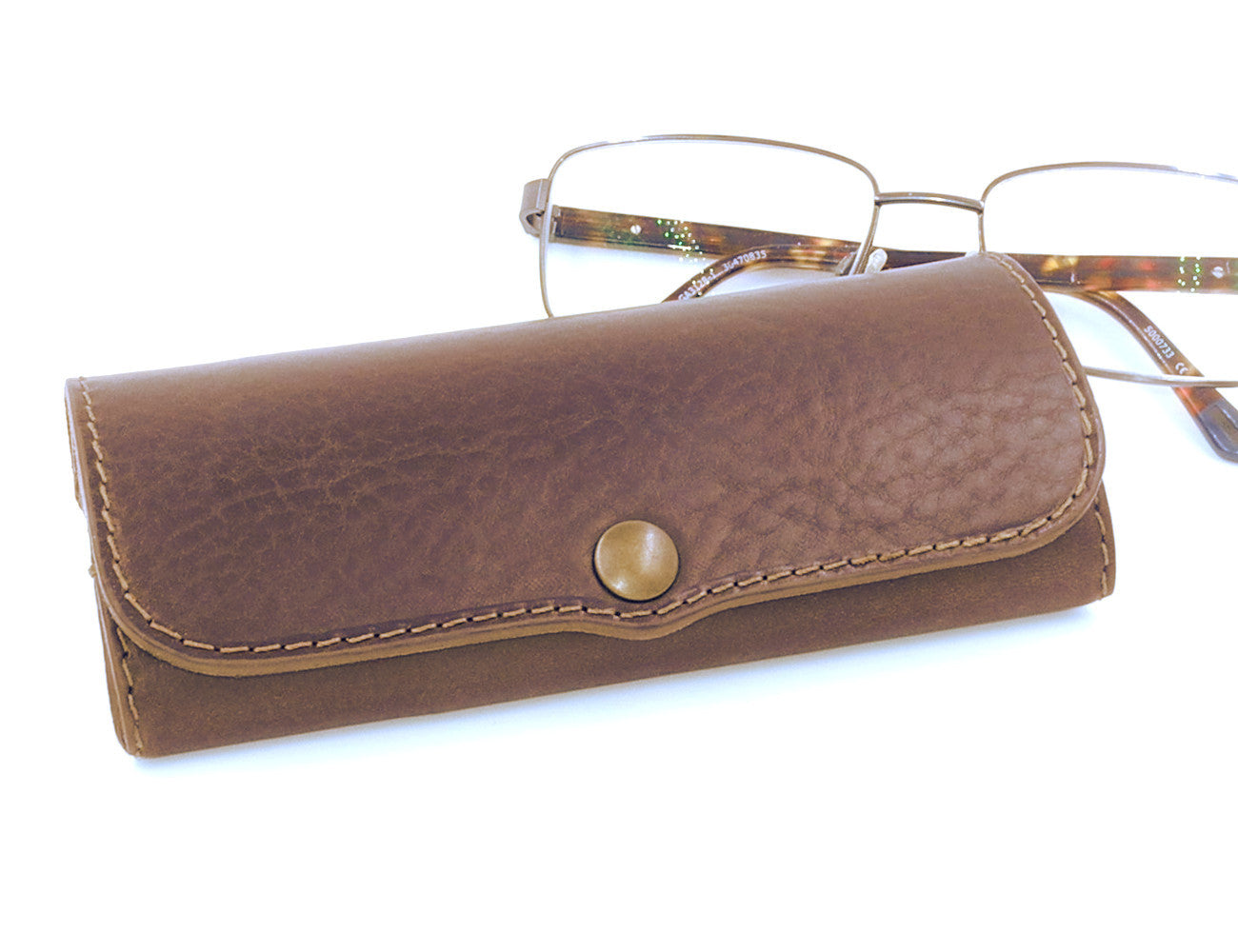 Hard Leather Glasses Case - Brown