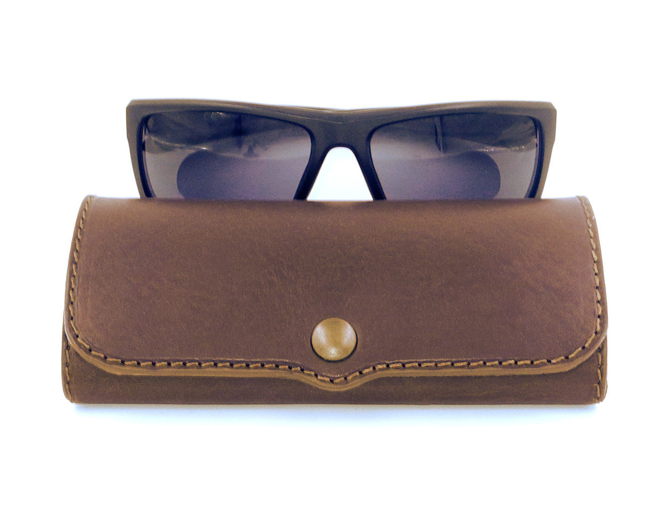 Hard Leather Glasses Case - Brown