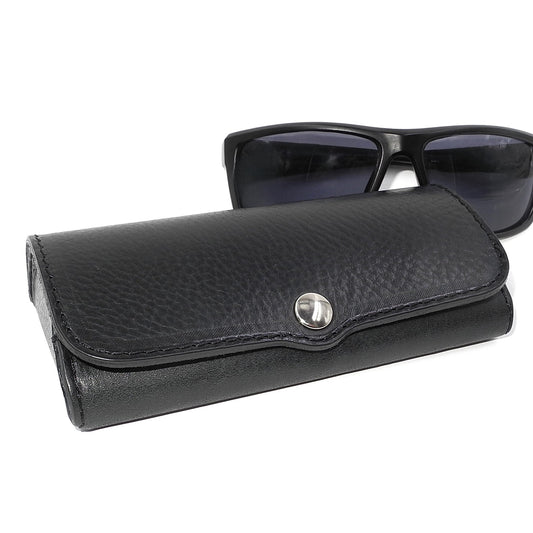Hard Leather Glasses Case – Black / Silver-Tone Button