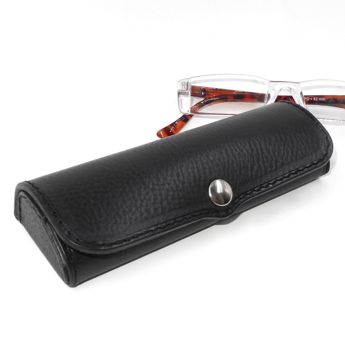 Hard Leather Glasses Case – Black / Silver-Tone Button