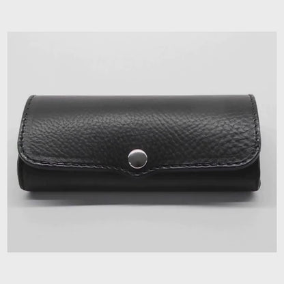 Hard Leather Glasses Case – Black / Silver-Tone Button