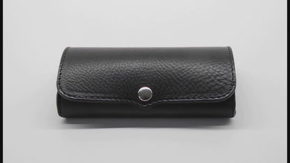 Hard Leather Eyeglass Case - Black/ Silver Button