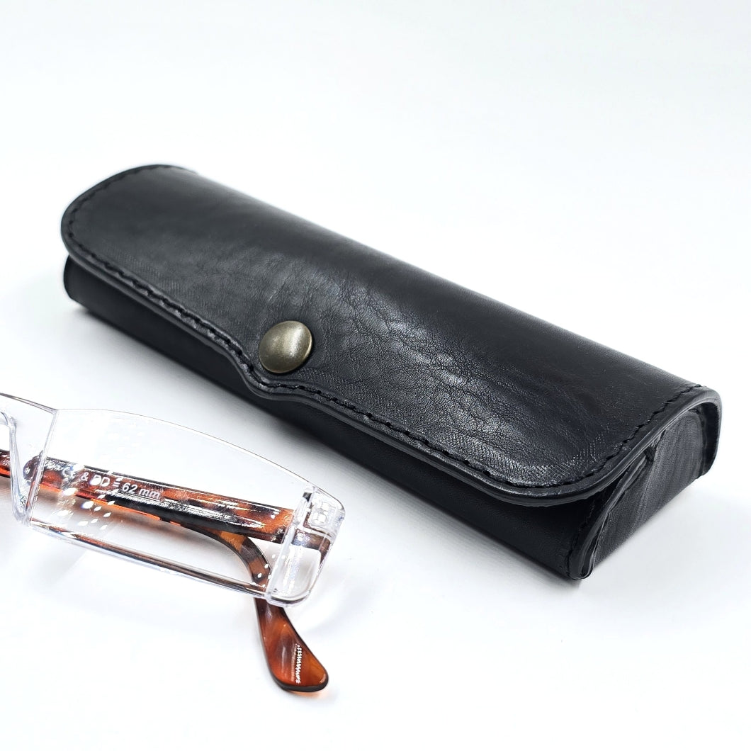 Hard Leather Glasses Case - Black